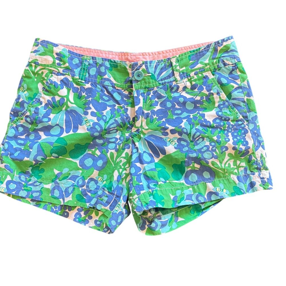 Lilly Pulitzer Womens Shorts 6 Blue Green Colorful Grass Hopper Floral